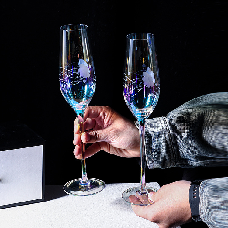 Highball Glass Set - 北欧風 カラフル彫刻入り シャンパングラス ギフトセット クリエイティブ クラゲ