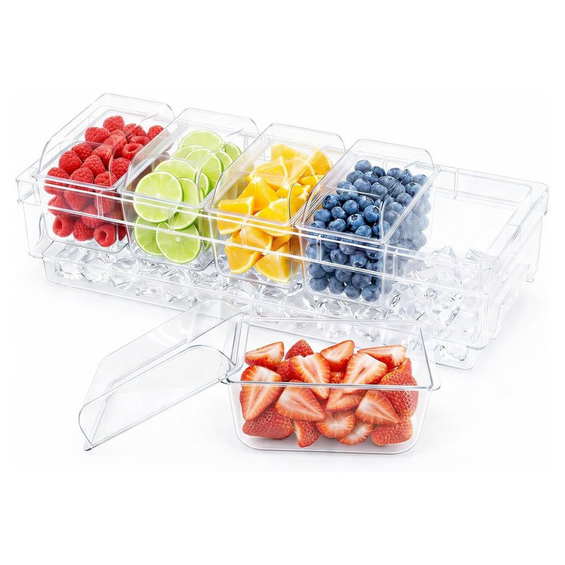 Garnish Tray Set - A25F-冷蔵調味料容器、タコスバーサービングセット、パーティー用アイスガーニッシュトレイ、バー用品用、透明サービングプラッター