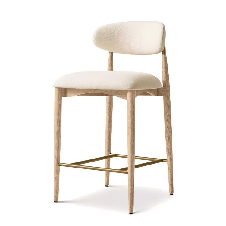 Home Bar Stools - 新しいスタイルの北欧風ファブリック木製カウンタースツール、ホームバー家具、モダンで高品質な無垢材オークバースツール
