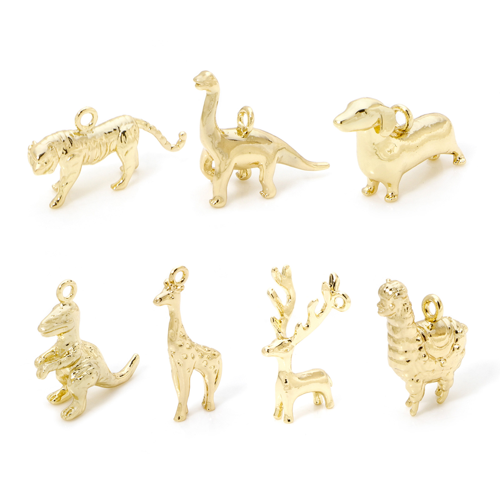 Bar Cart Gold - 女性用18K金メッキ真鍮チャーム,3D恐竜アルパカキリンペンダント,DIYネックレスブレスレット,ジュエリー作り,2個