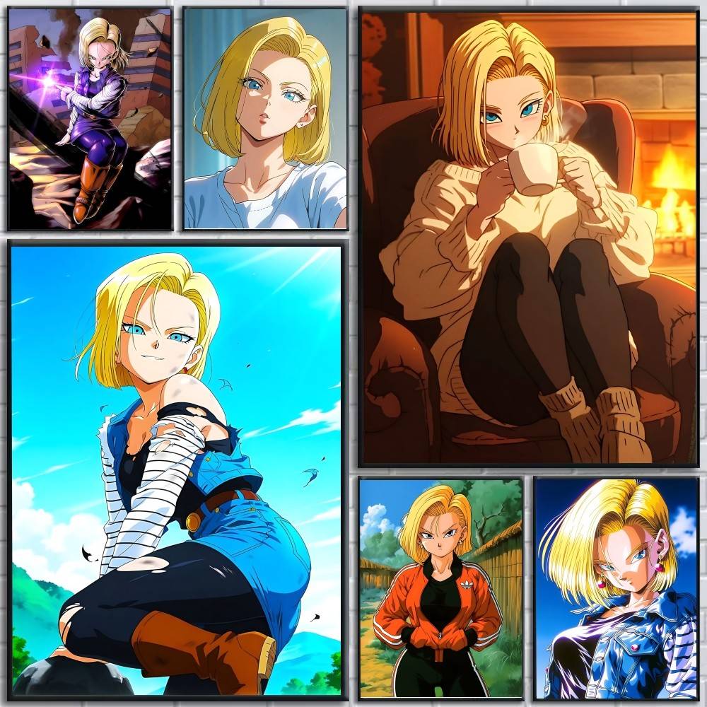 Home Bar Android - アニメドラゴンボール人造人間18号ポスター自己粘着紙プリントホームリビングルーム寝室エントランスバーカフェアート