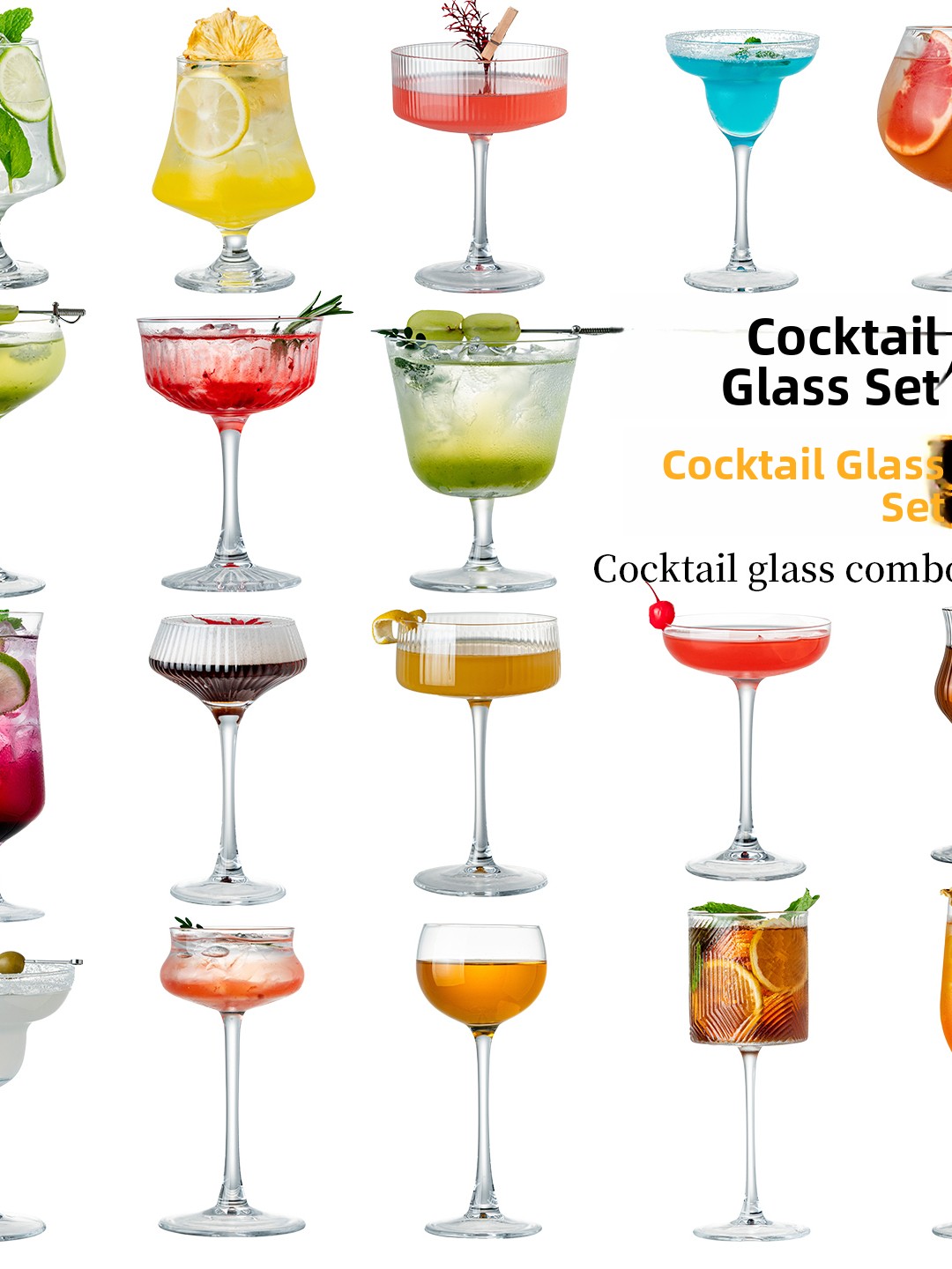 Highball Glass Set - プレミアムクリスタルガラスカクテルセット ヴィンテージバー ハイボール マルガリータタワーグラス 中華風手作り食器