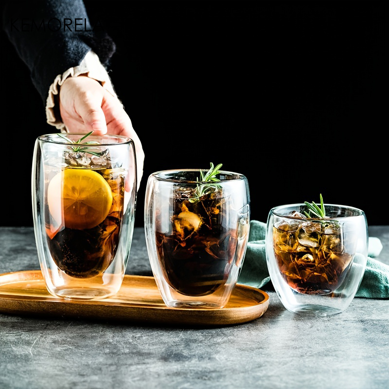 Highball Glass Set - 二重壁の耐熱ガラスカップ,牛乳,ウイスキー,お茶,ビール,エスプレッソ,コーヒーに適した透明なドリンクグラス,1個