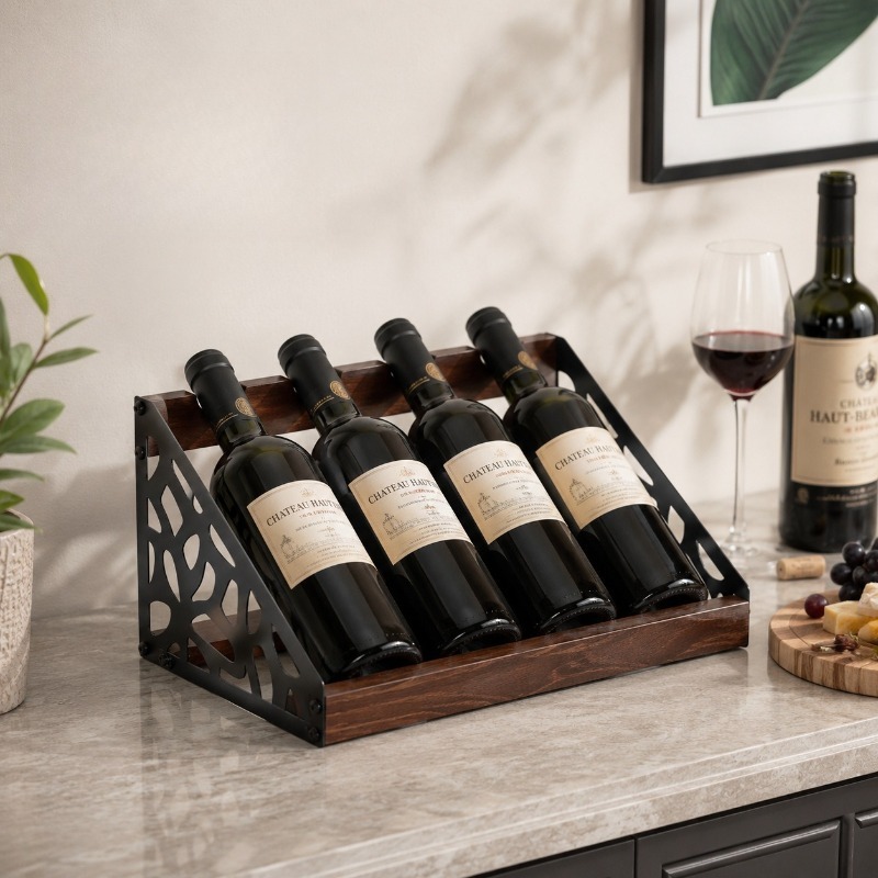 ホームバー木製ワインラック ワインボトルホルダー レトロ中空 - Home Bar Stand のレビューと価格