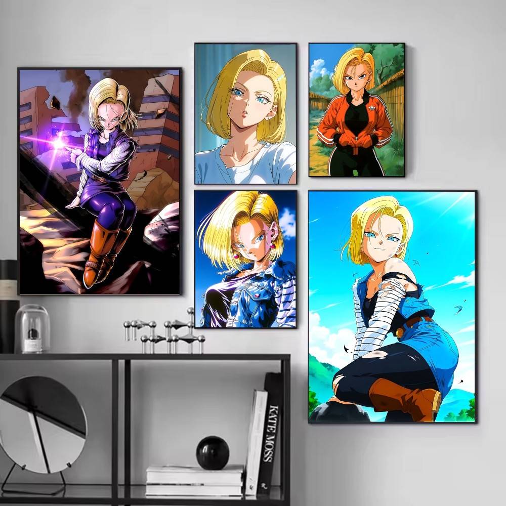アニメドラゴンボール人造人間18号ポスター自己粘着紙プリント - Home Bar Android のレビューと価格