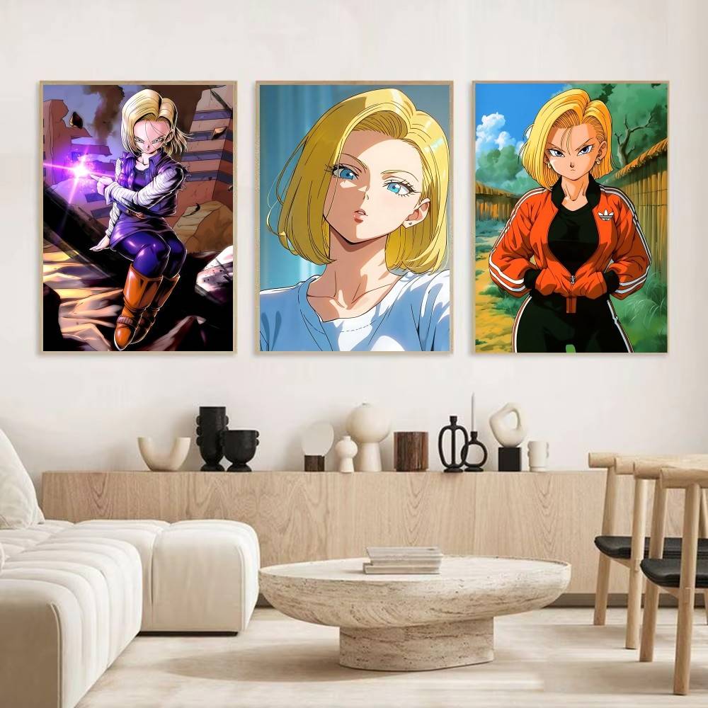 アニメドラゴンボール人造人間18号ポスター自己粘着紙プリント - Home Bar Android のレビューと価格
