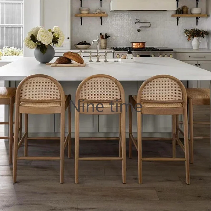無垢材籐キッチンバーチェアアームチェアデザインサロンチェアハ - Home Bar Stools のレビューと価格